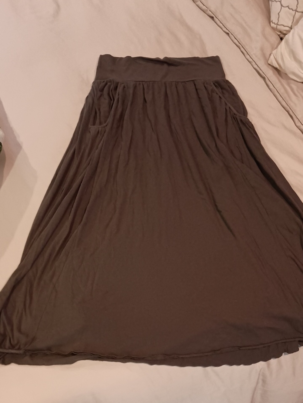 Garnet Hill Charcoal Grey Knit Maxi Skirt with Wide Waistband Size Large